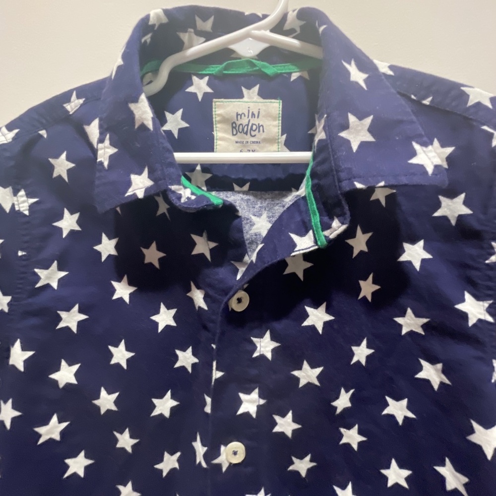 Mini Boden 6-7Y navy starred long sleeve shirt
